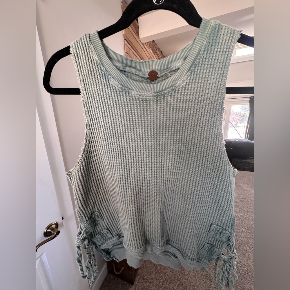 Free People Olive Knit Tank with Tie Accents - Picture 2 of 8